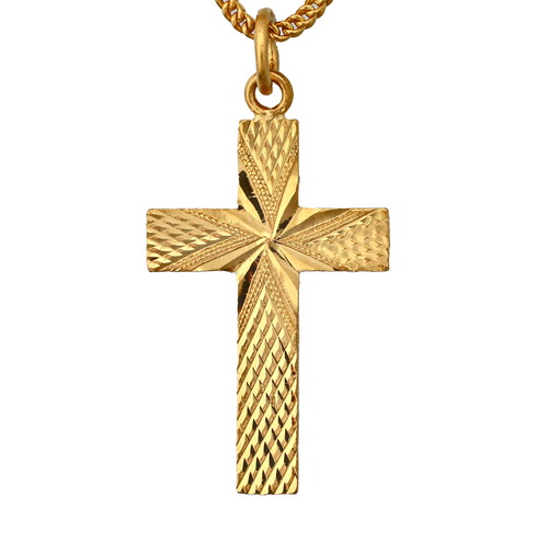 Diamond cut cross 23k gold